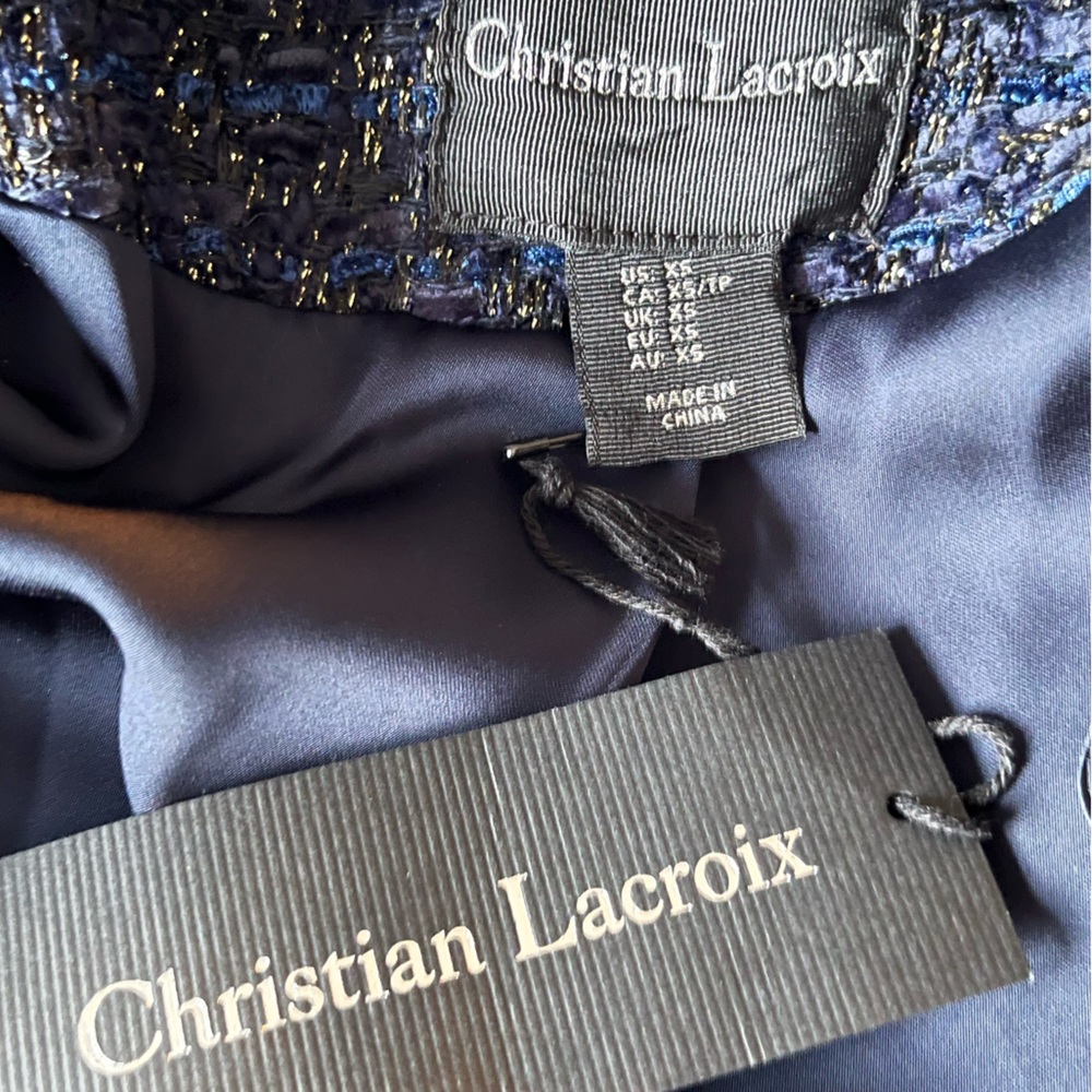 Christian Lacroix blue tweed cropped open ladies jacket size XS NWT - Picture 10 of 11